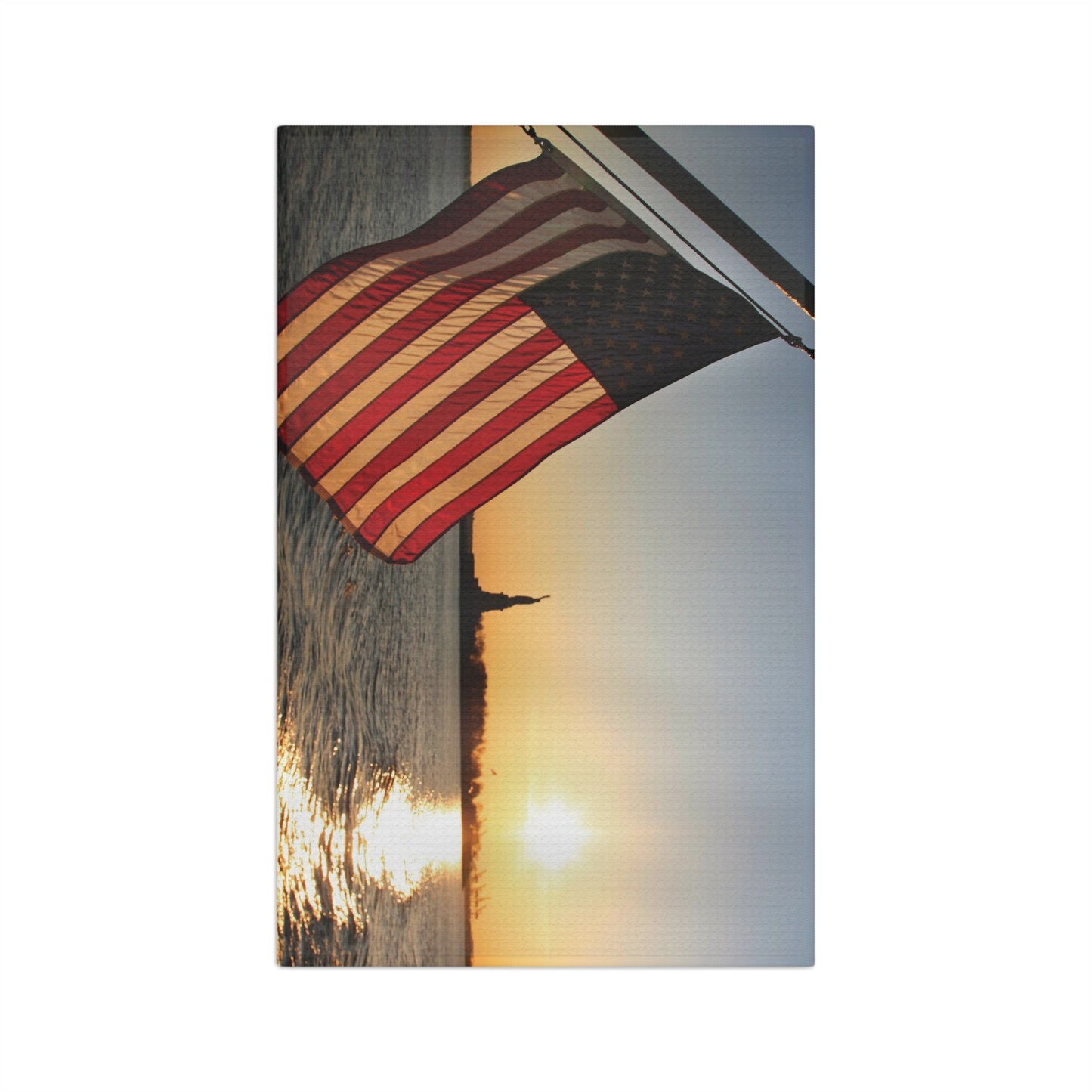 USA Flag with Statue of Liberty at Sunset - Soft Tea Towel