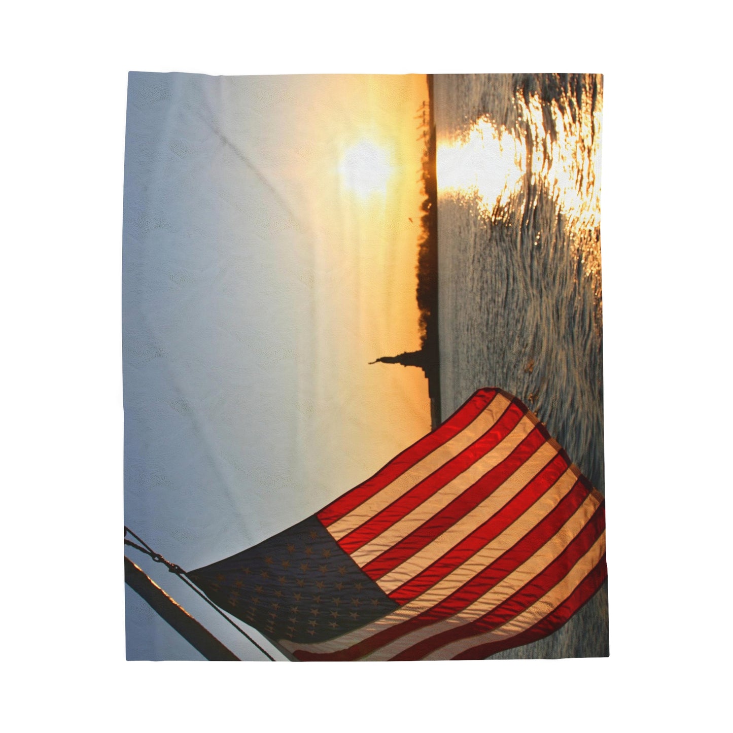 USA Flag with Statue of Liberty at Sunset - Velveteen Plush Blanket