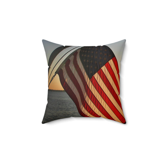 USA Flag with Statue of Liberty at Sunset - Spun Polyester Square Pillow