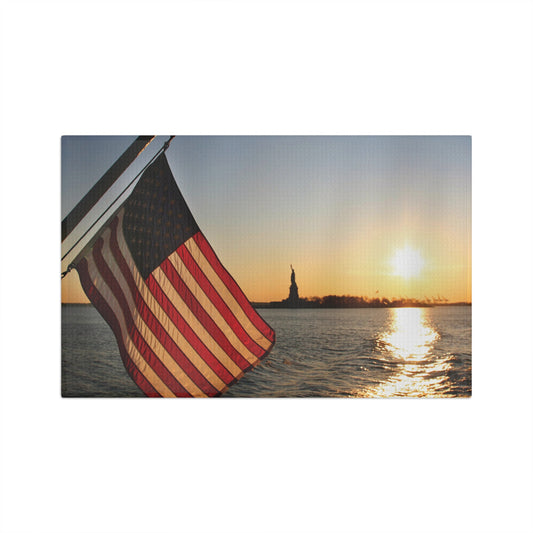 USA Flag with Statue of Liberty at Sunset - Soft Tea Towel
