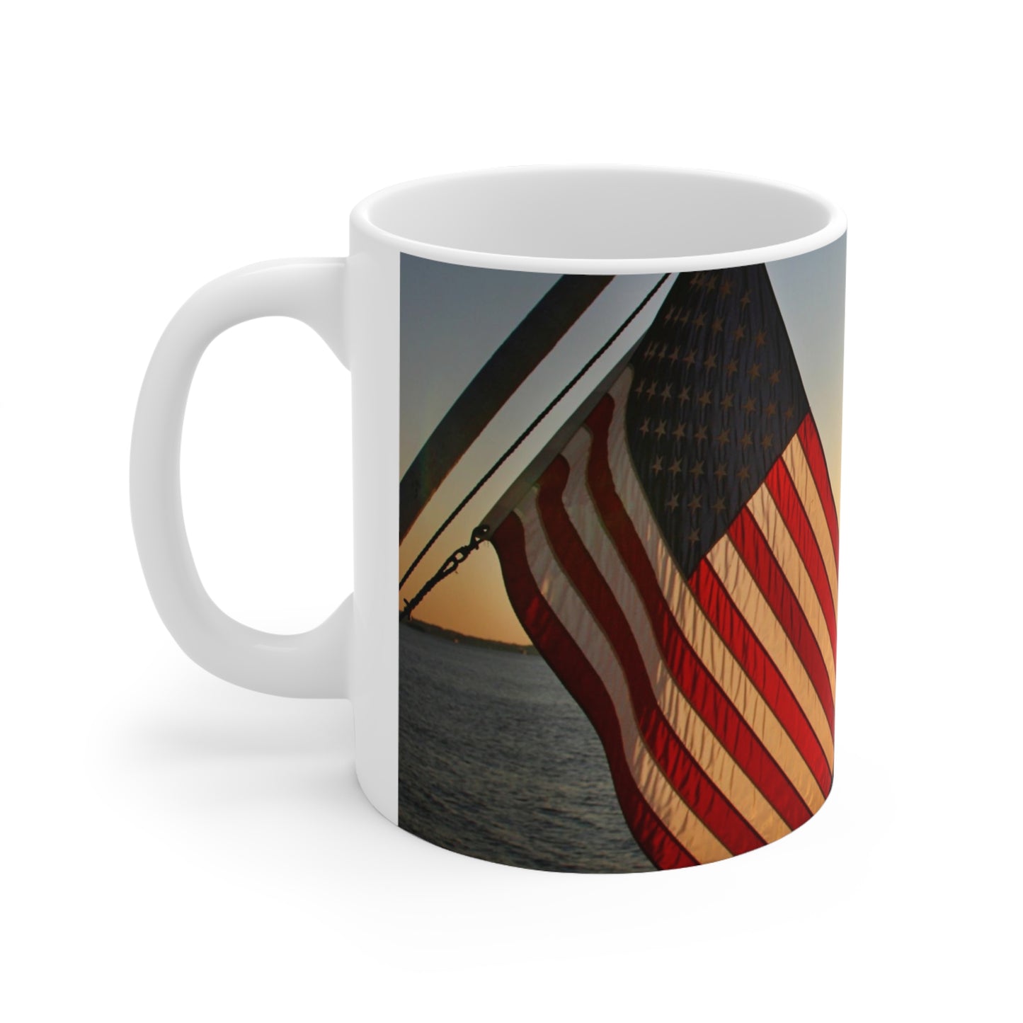 USA Flag with Statue of Liberty at Sunset - Ceramic Mug 11oz
